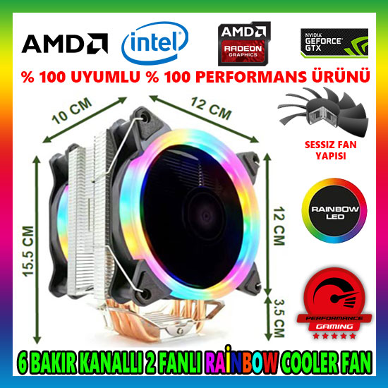 Snowman T6 Rainbow 6 Bakır Kanallı CPU Soğutucu Fan Snowman T6 Rainbow 6 Bakır Kanallı CPU Soğutucu Fan